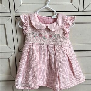 Next Pink Striped Baby Dress with Floral Detail